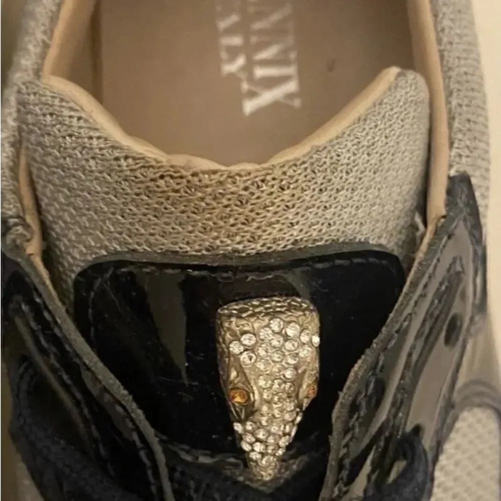 Fennix Italy Leather Navy Gray Sneakers Size 9.5 Swarovski crystals 495.00